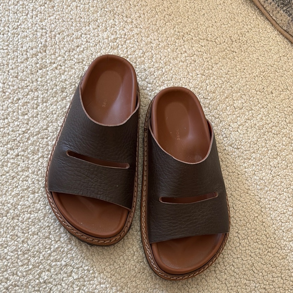Brown Leather Slide Sandals